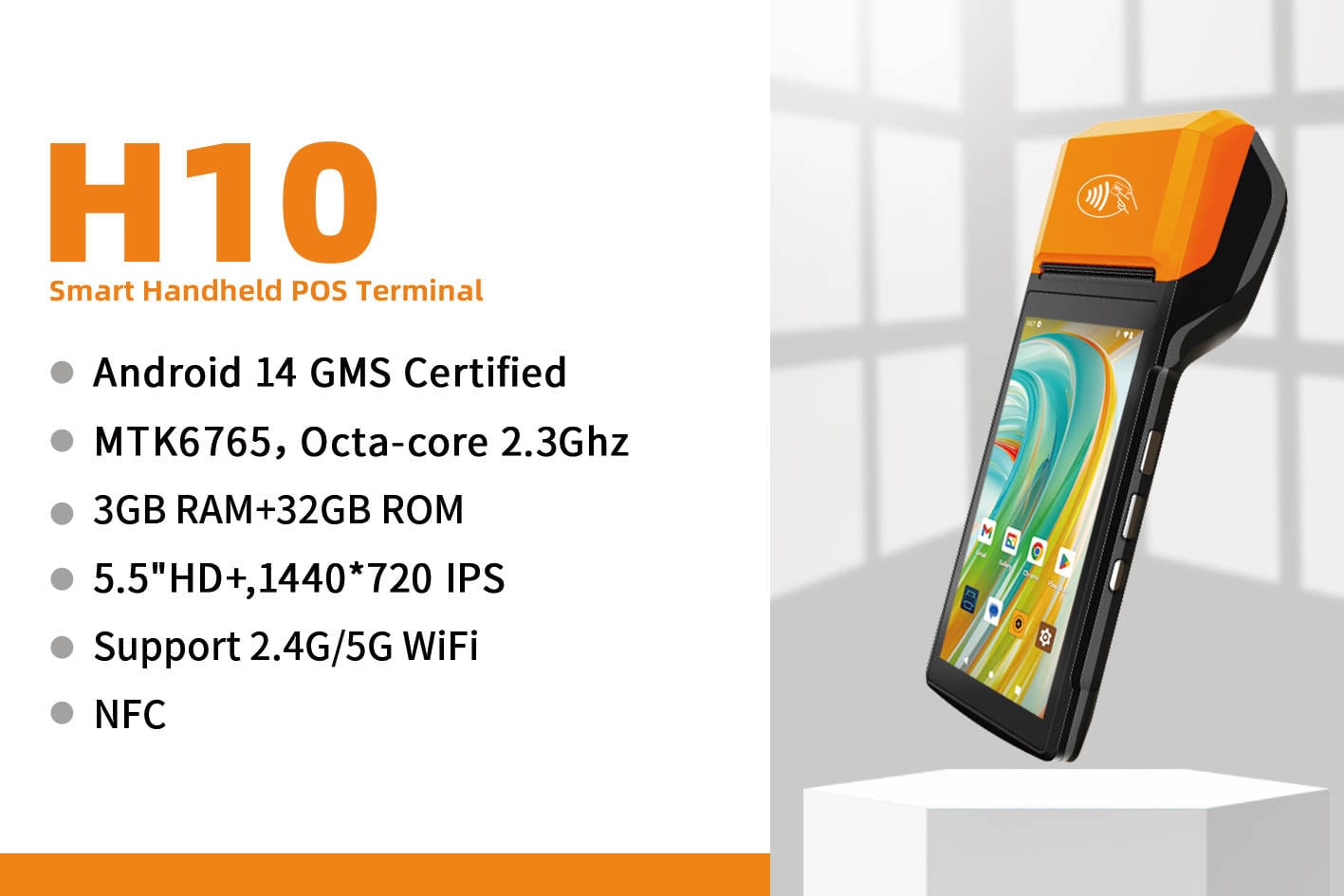H10P handheld Android terminal with built-in receipt printer